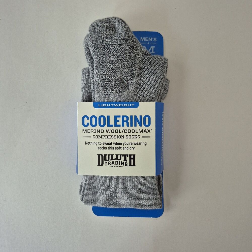 Duluth Trading Coolerino Gray Merino Wool Coolmax Compression Socks Mens Med 8-9
